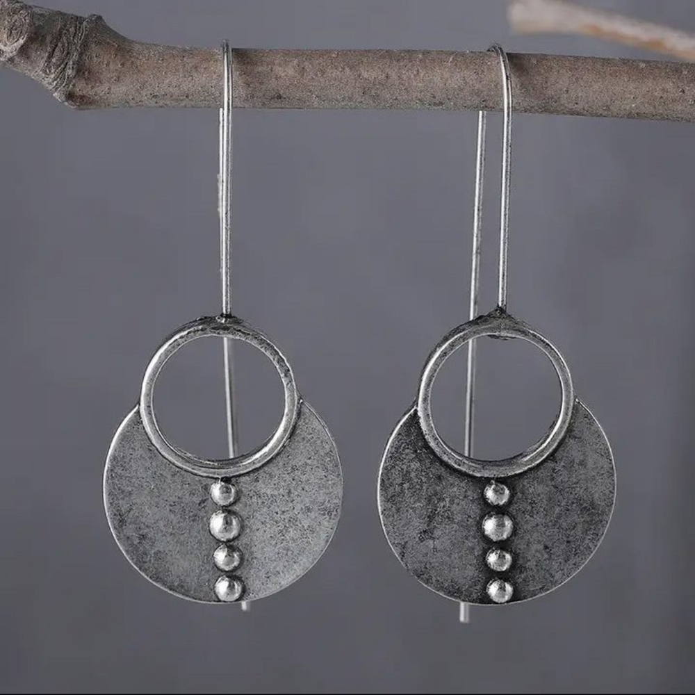 Silver Ethnic Boho Shield Earrings
